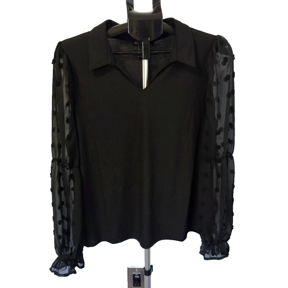 A Love Story Black Blouse Shirt Size Large L Sheer Sleeves Romantic Style